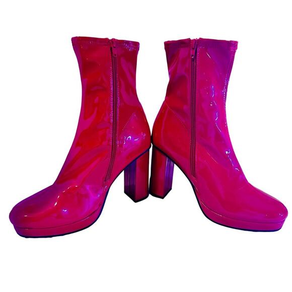 OSOS RED GO GO BOOTS SHINY PLEATHER SZ 10 - Picture 1 of 11